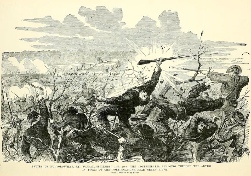 Nineteenth-century printed illustration depicting the 1862 Battle of Munfordville.